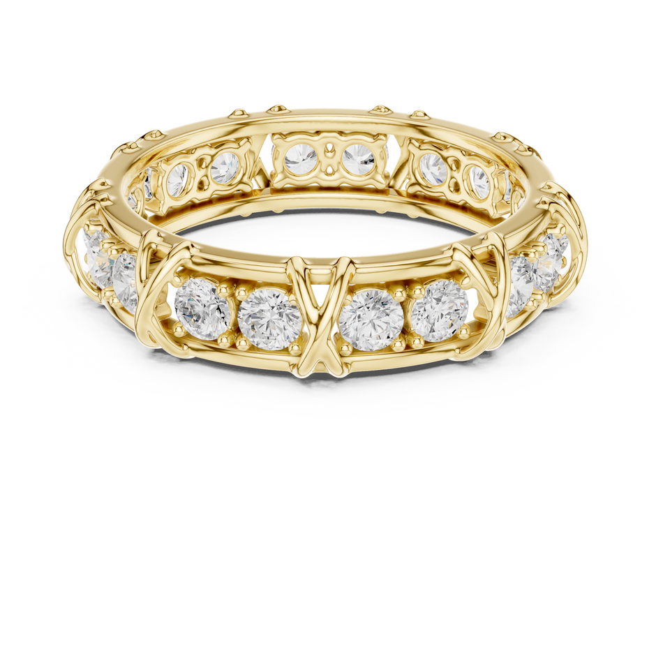 X Motif Criss Cross Round Shape Lab Grown Diamond Ring Eternity Band