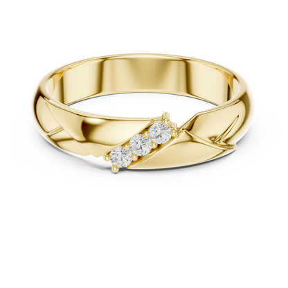 Diagonal Bypass Round Shape Lab Grown Diamond Ring Sculpted Band