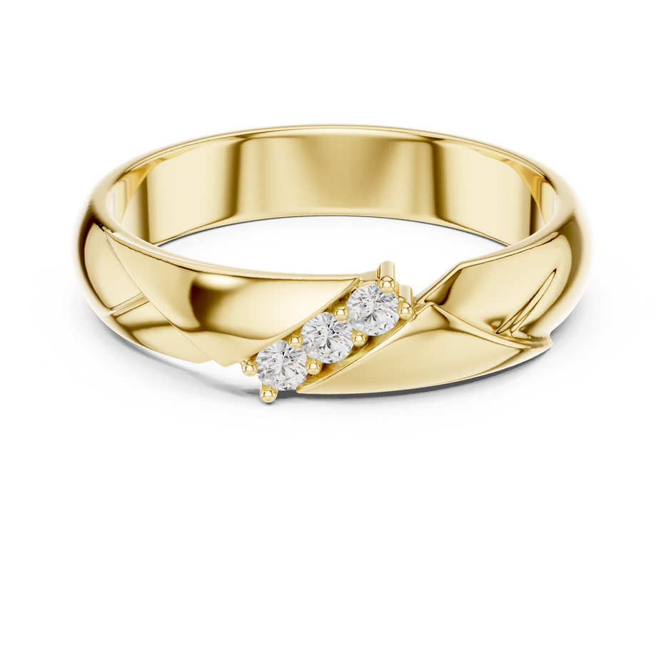 Diagonal Bypass Round Shape Lab Grown Diamond Ring Sculpted Band