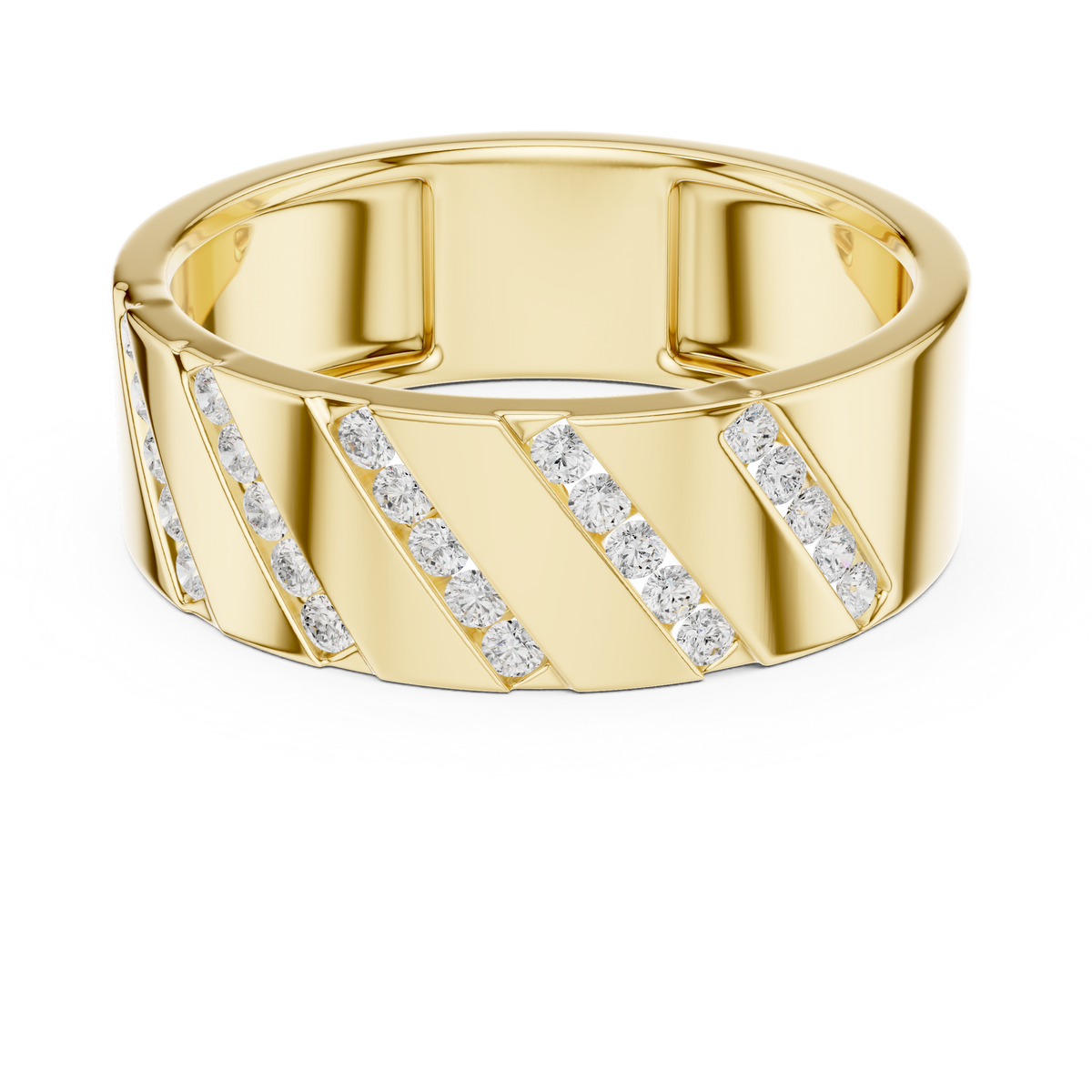 Diagonal Channel Round Cut Lab Grown Diamond Ring Wide Band Style