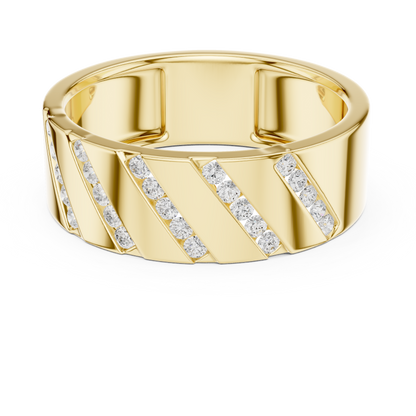 Diagonal Channel Round Cut Lab Grown Diamond Ring Wide Band Style