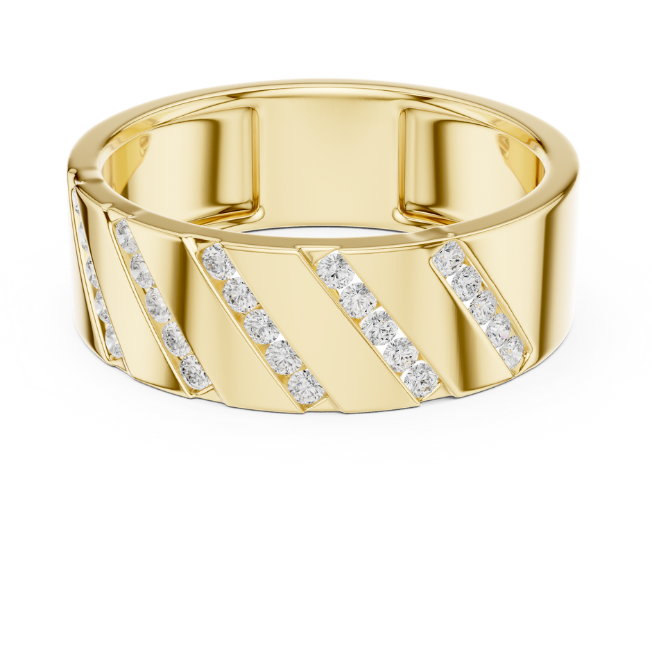 Diagonal Channel Round Cut Lab Grown Diamond Ring Wide Band Style