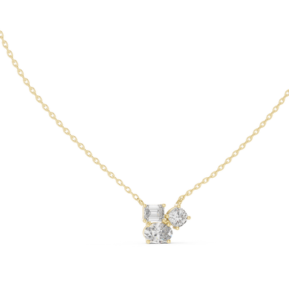 Three-Stone Emerald, Cushion & Oval Cut Lab Grown Diamond Cluster Pendant