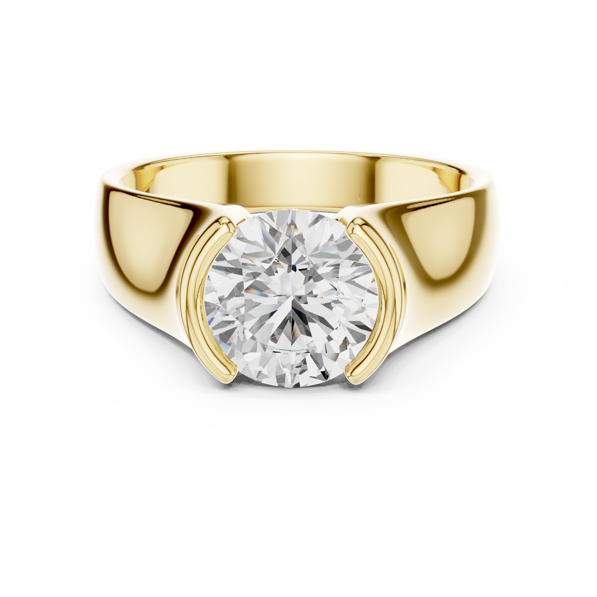 Half Bezel Set 1.50 Ct Round Lab Grown Diamond Ring Solitaire Band