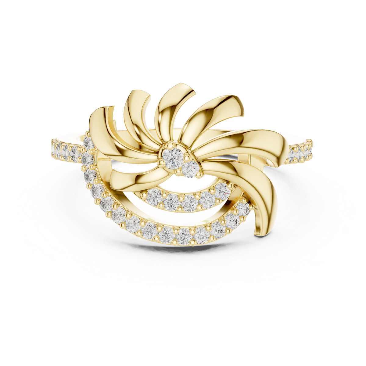 Asymmetric Sunburst & Ribbon Statement Lab Grown Diamond Ring