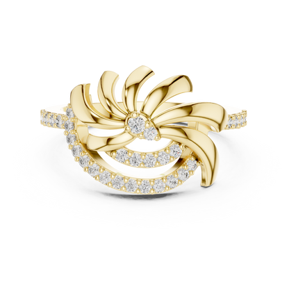 Asymmetric Sunburst & Ribbon Statement Lab Grown Diamond Ring