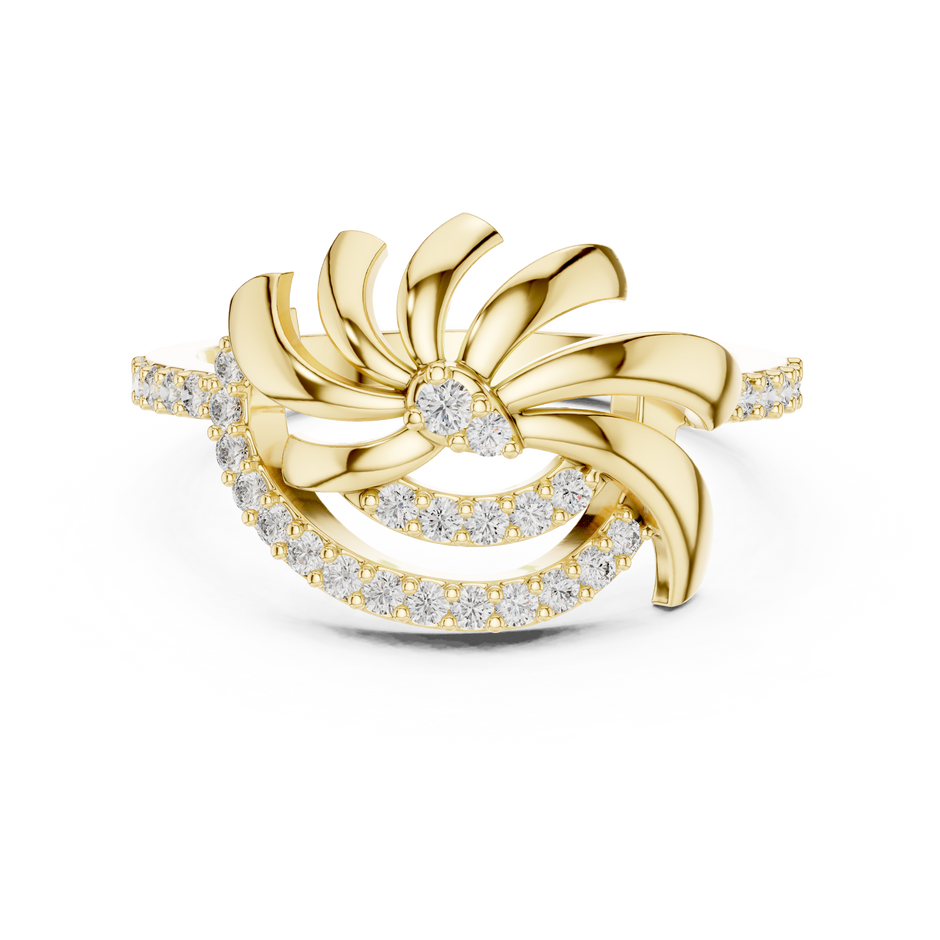 Asymmetric Sunburst & Ribbon Statement Lab Grown Diamond Ring
