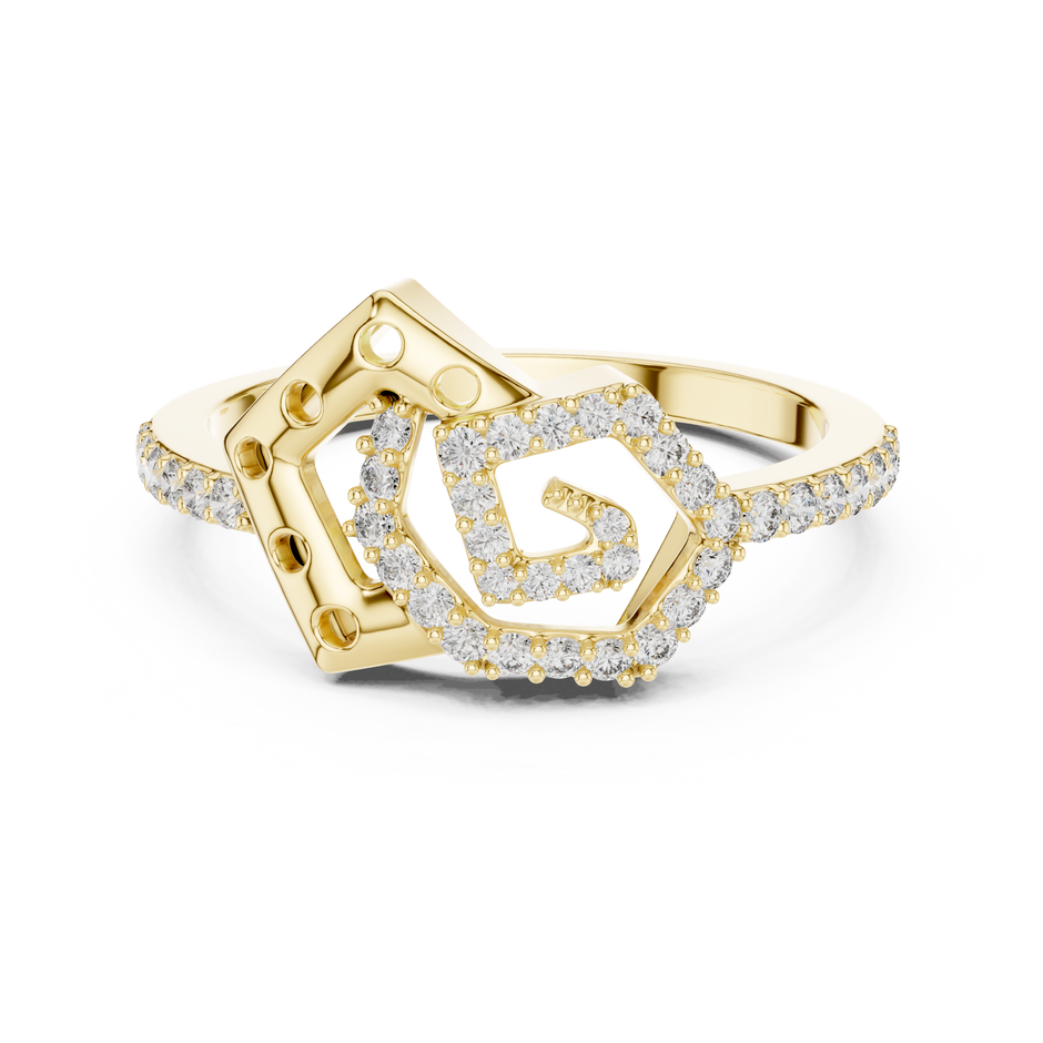 Interlocking Hexagon Pave Spiral Lab Grown Diamond Ring