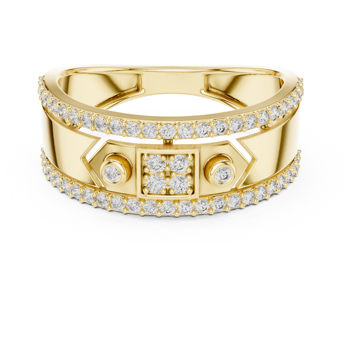 Hexagonal Bezel Square Pave Lab Grown Diamond Ring