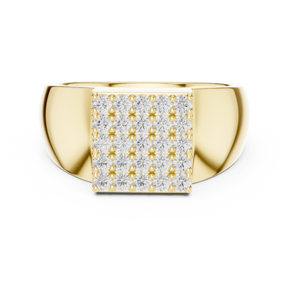 Round Shape Square Grid Pave Lab Grown Diamond Ring Signet Band