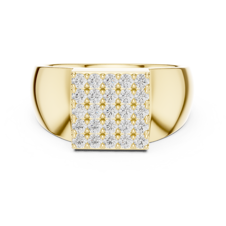 Round Shape Square Grid Pave Lab Grown Diamond Ring Signet Band