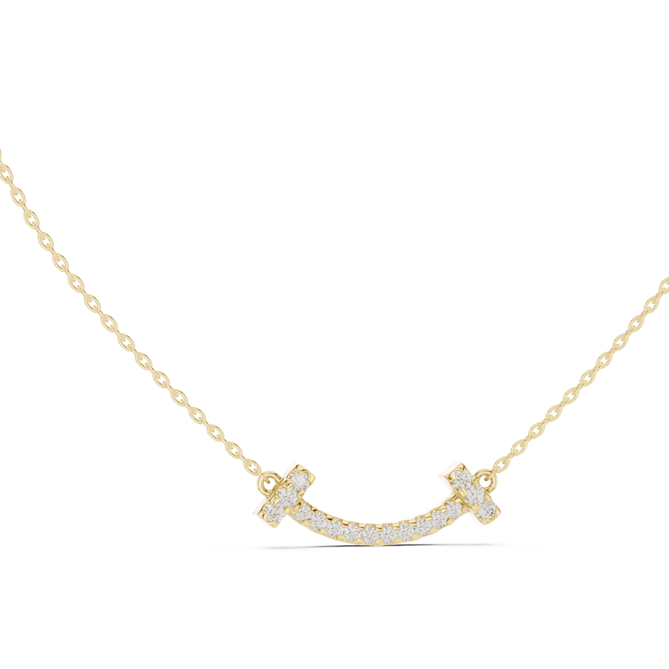 Curved Smile Pave Lab Grown Diamond Bar Pendant