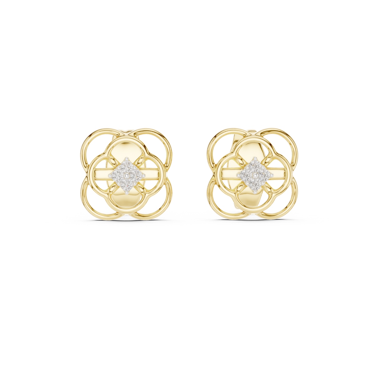 Round Cut Cluster Openwork Clover Lab Grown Diamond Earring