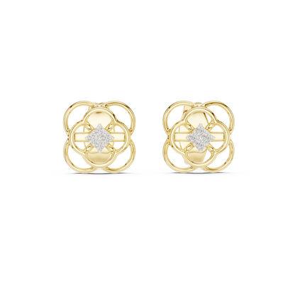Round Cut Cluster Openwork Clover Lab Grown Diamond Earring
