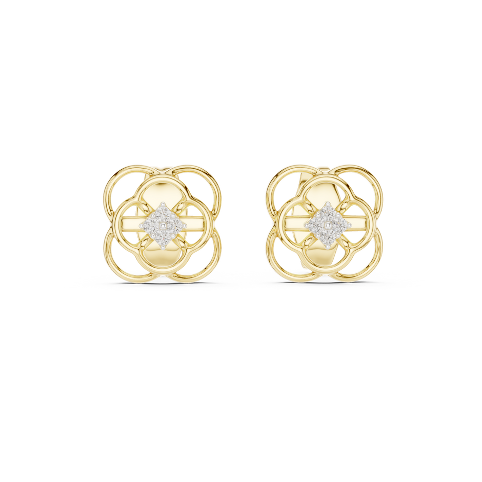Round Cut Cluster Openwork Clover Lab Grown Diamond Earring