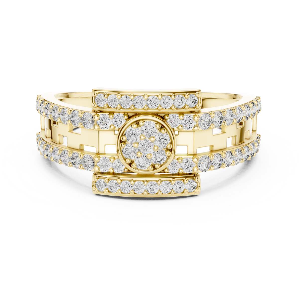 Round Cluster Center Openwork Brick Lattice Lab Grown Diamond Ring