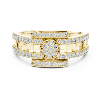 Round Cluster Center Openwork Brick Lattice Lab Grown Diamond Ring