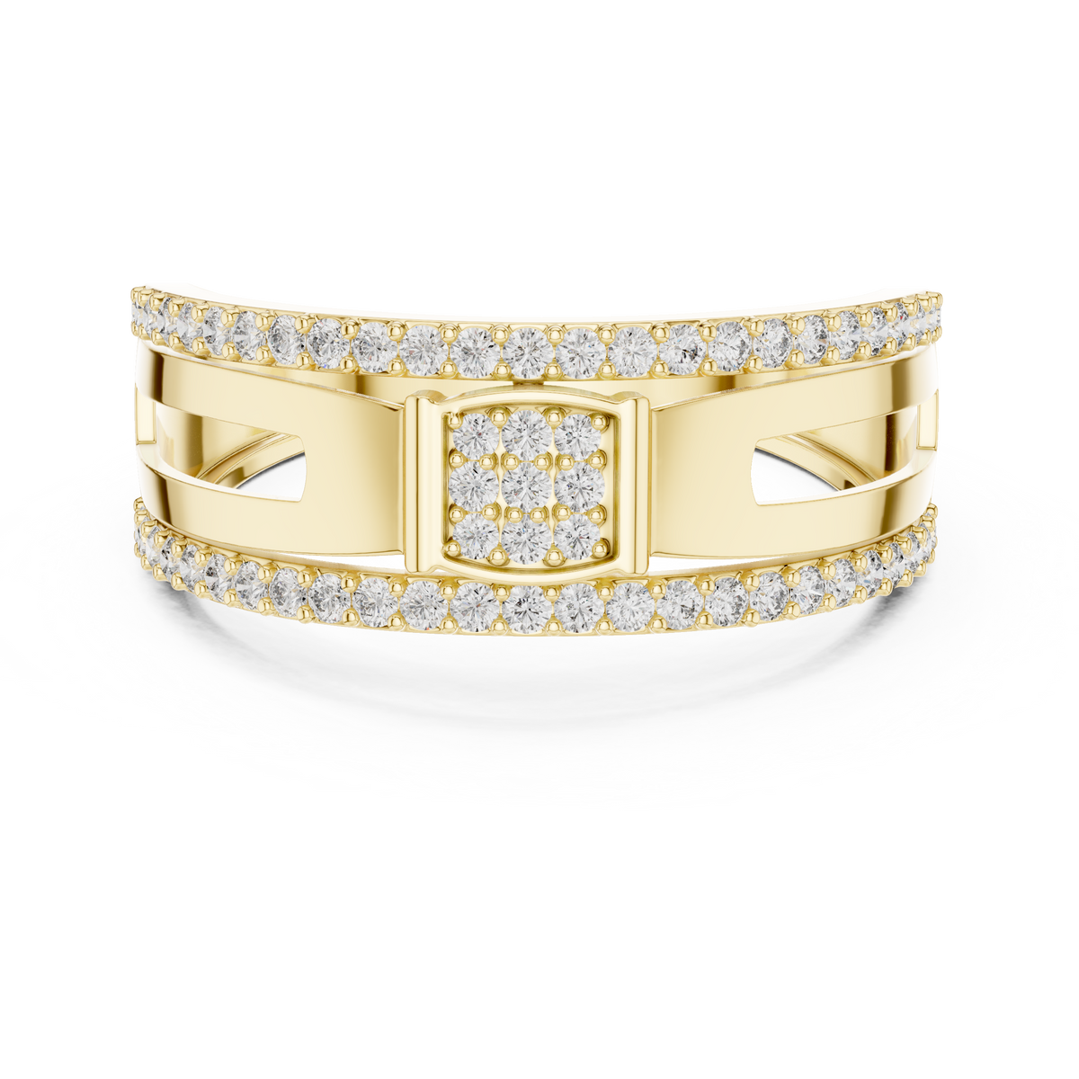 Square Center Pave Double Row Trim Lab Grown Diamond Ring