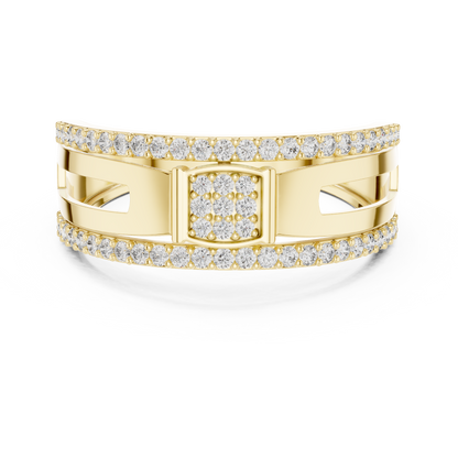 Square Center Pave Double Row Trim Lab Grown Diamond Ring