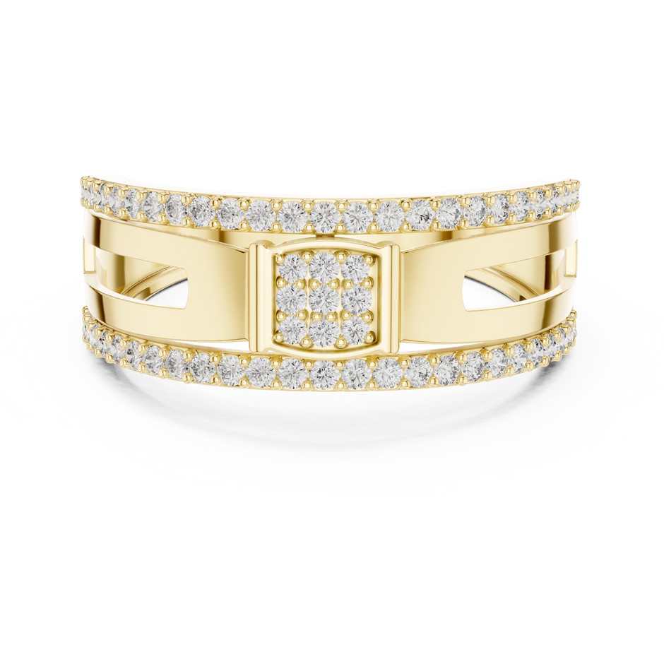 Square Center Pave Double Row Trim Lab Grown Diamond Ring