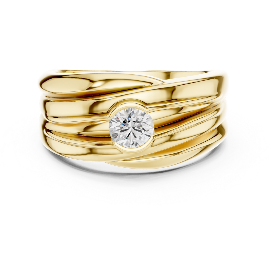 0.50 Ct Round Lab Grown Diamond Ring Grooved Wave Solitaire Band