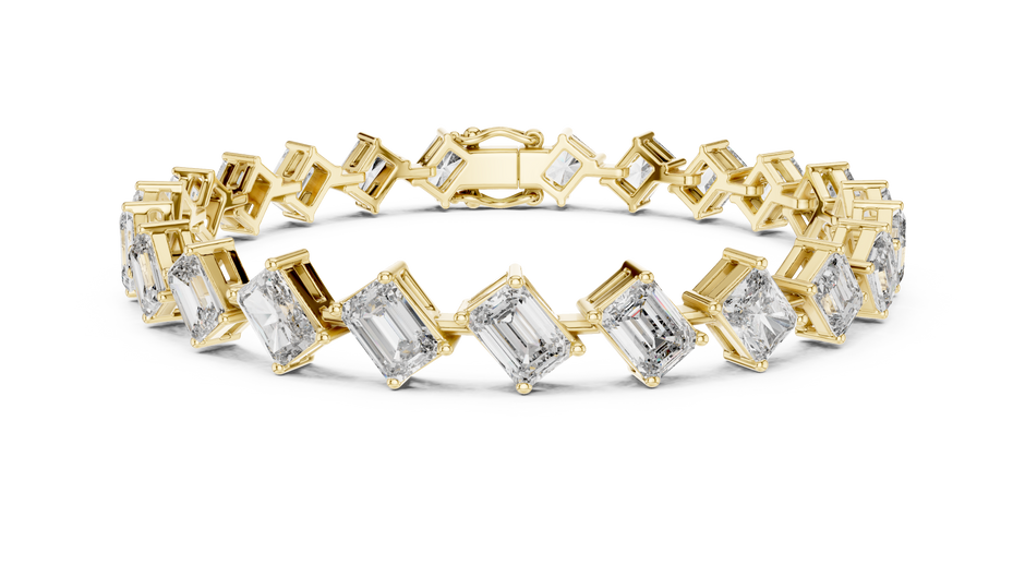 Zig-Zag Diagonal Emerald-Cut Lab Grown Diamond Tennis Bracelet