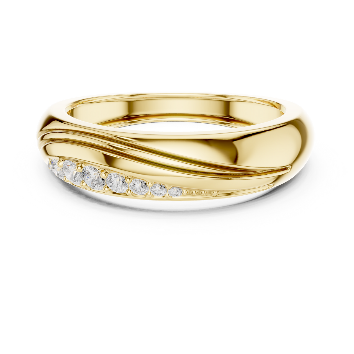 Curved Wave Channel Round Lab Grown Diamond Ring Dome Band