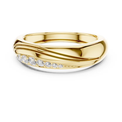 Curved Wave Channel Round Lab Grown Diamond Ring Dome Band
