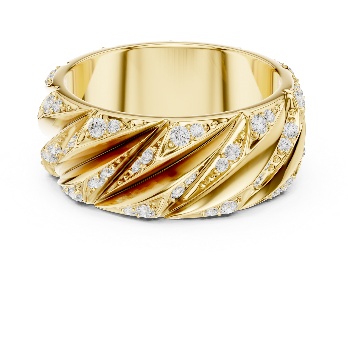 Spiral Ridge Round Shape Lab Grown Diamond Ring Pave Accent Band