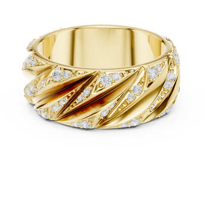 Spiral Ridge Round Shape Lab Grown Diamond Ring Pave Accent Band
