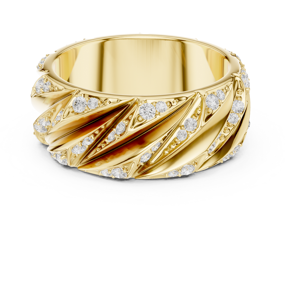 Spiral Ridge Round Shape Lab Grown Diamond Ring Pave Accent Band