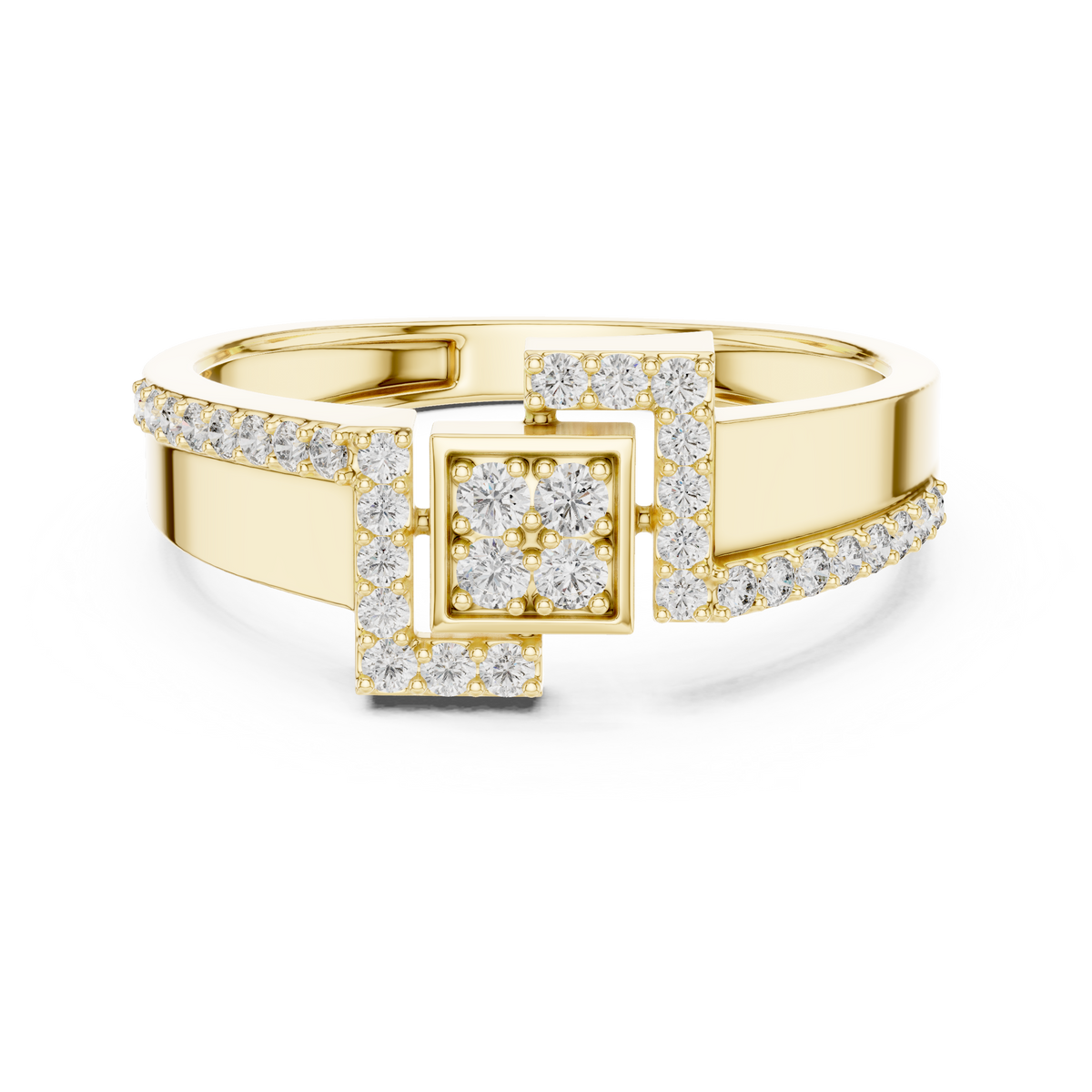 Interlocking Square Pave Cluster Lab Grown Diamond Ring