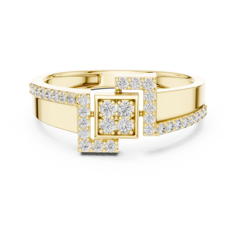 Interlocking Square Pave Cluster Lab Grown Diamond Ring