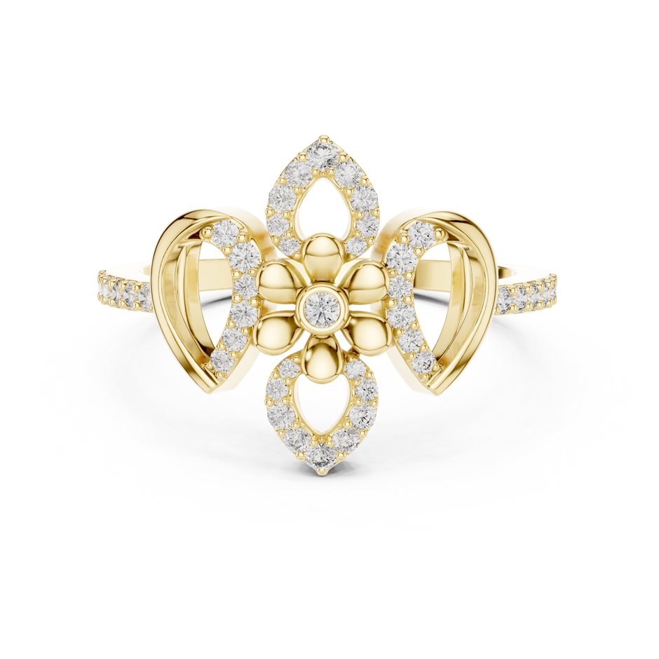 Four Petal Flower Pave Teardrop Lab Grown Diamond Ring