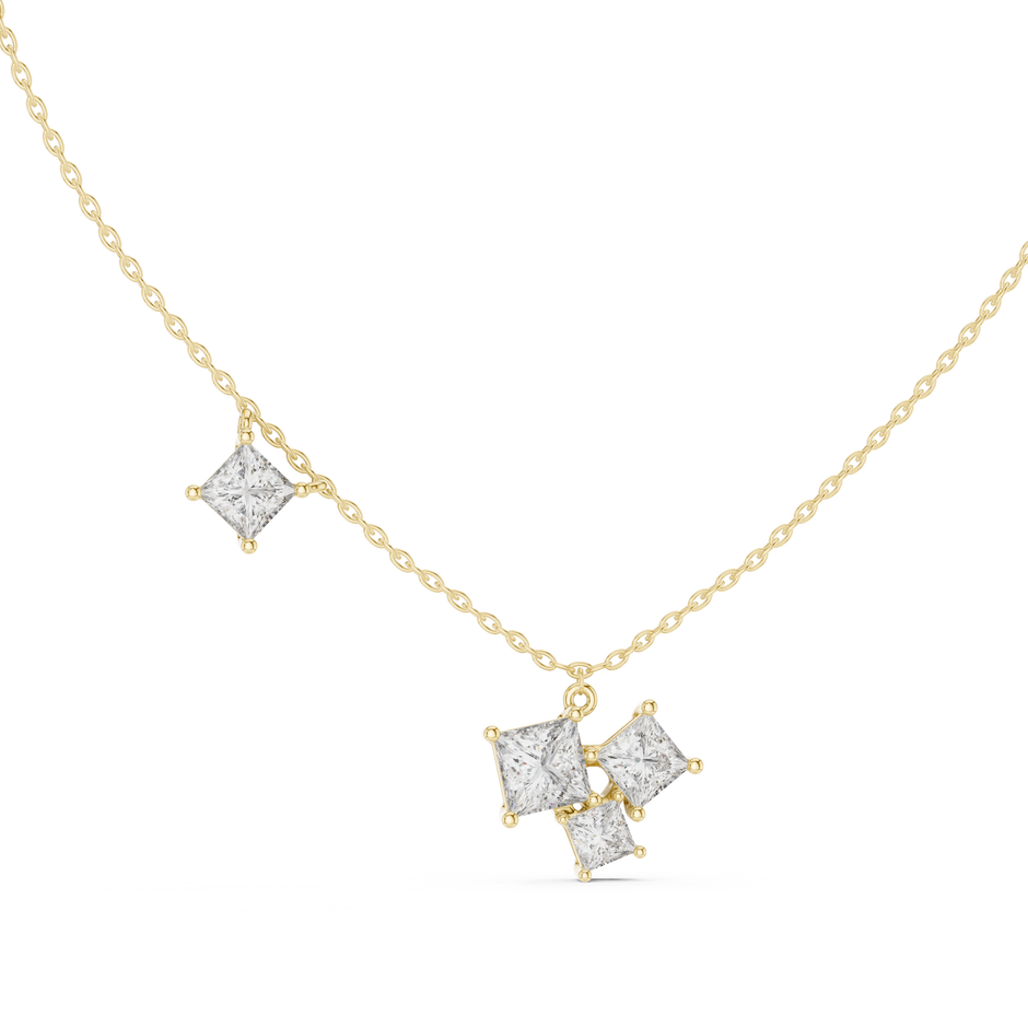 Princess Cut Lab Grown Diamond Station & Cluster Drops Pendant