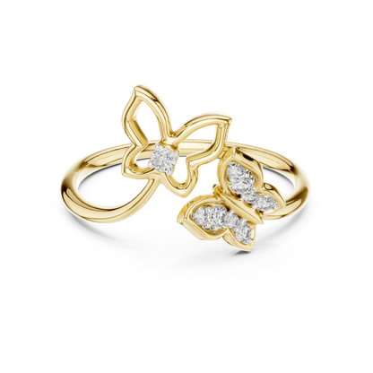 Dual Butterfly Pave Set Lab Grown Diamond Ring
