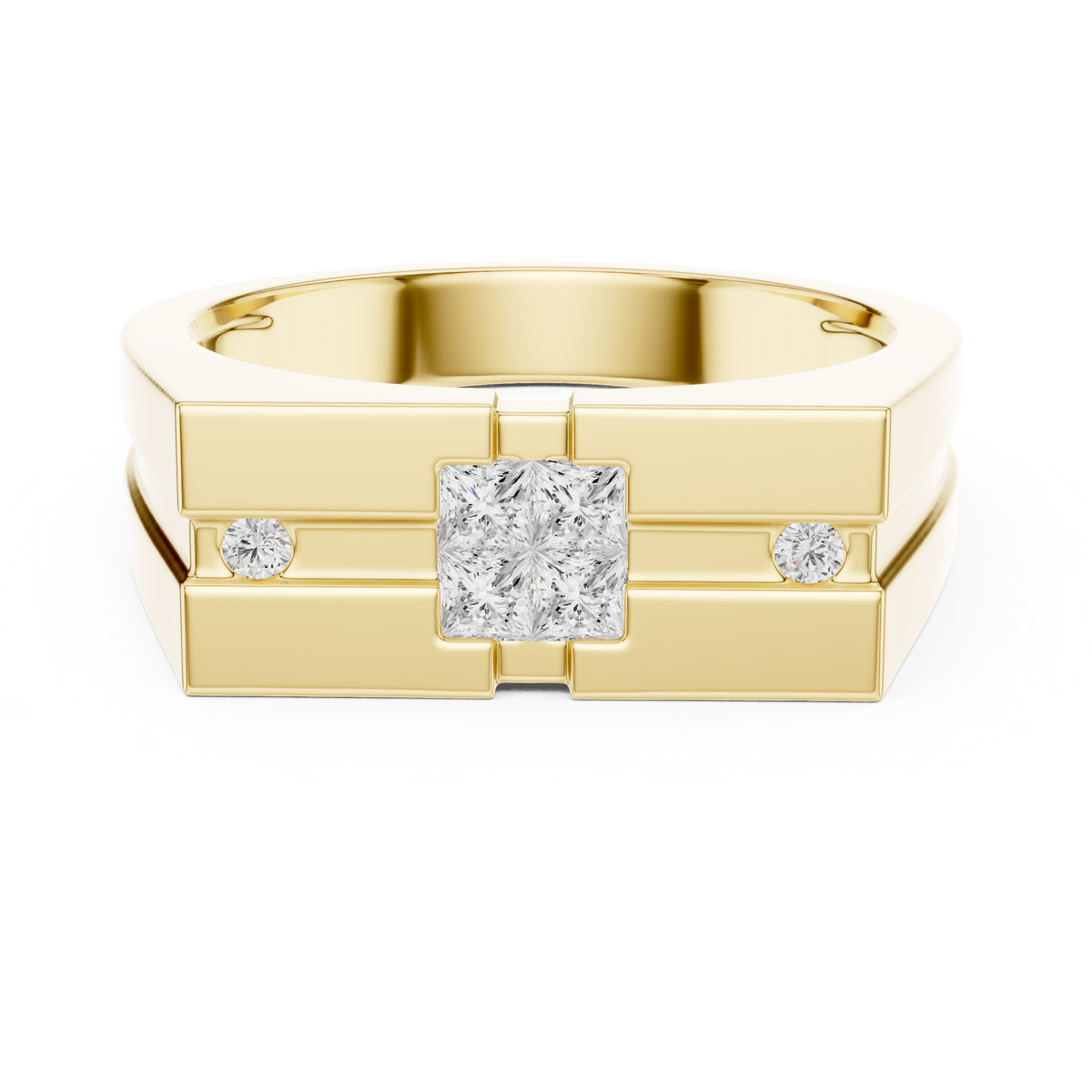 Quad Princess Cut Lab Grown Diamond Ring Flat Band Style