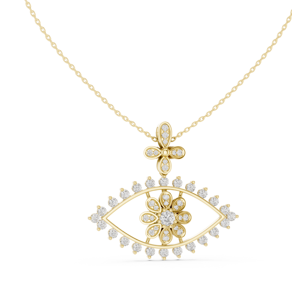Diamond Floral Blossom Evil Eye Talisman Pendant