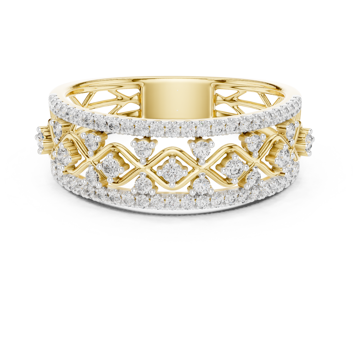 Multi Band Geometric Pave Set Lab Grown Diamond Ring