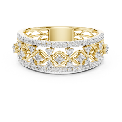 Multi Band Geometric Pave Set Lab Grown Diamond Ring