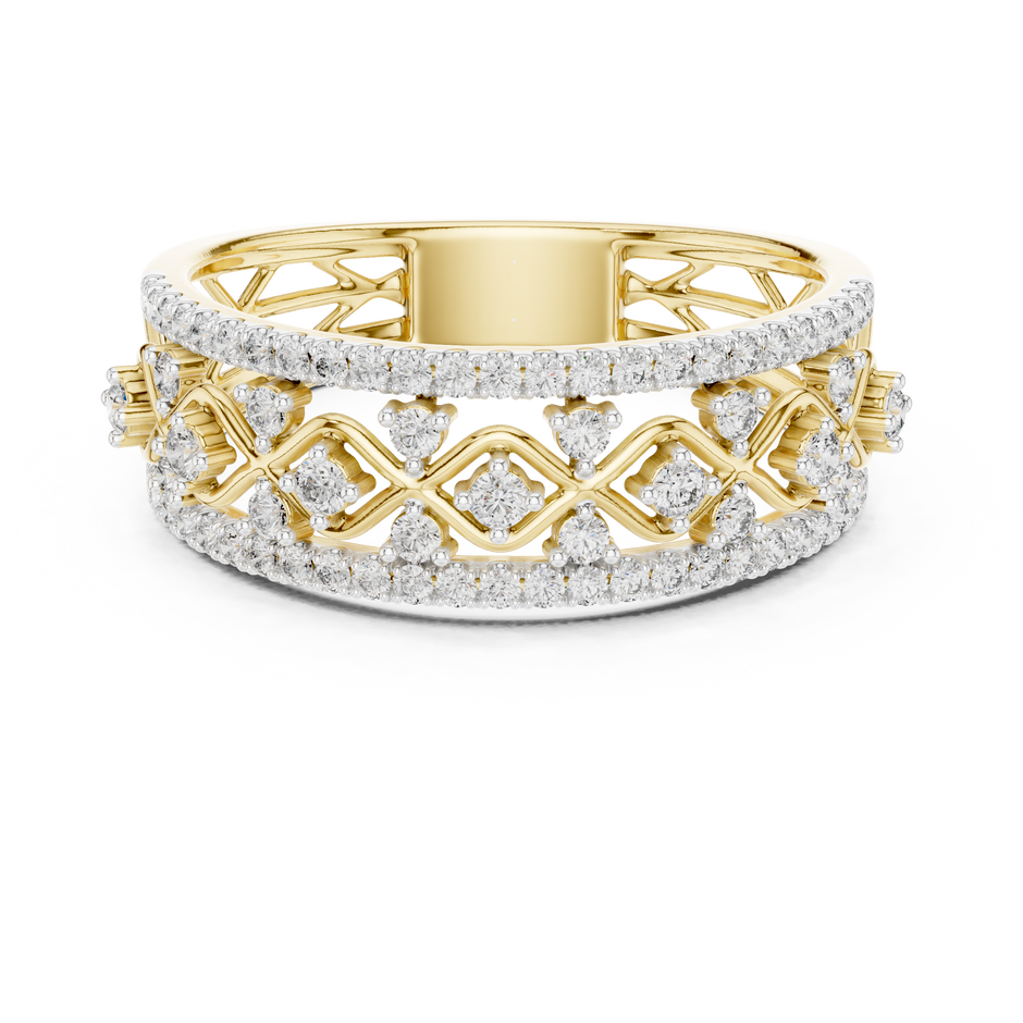 Multi Band Geometric Pave Set Lab Grown Diamond Ring