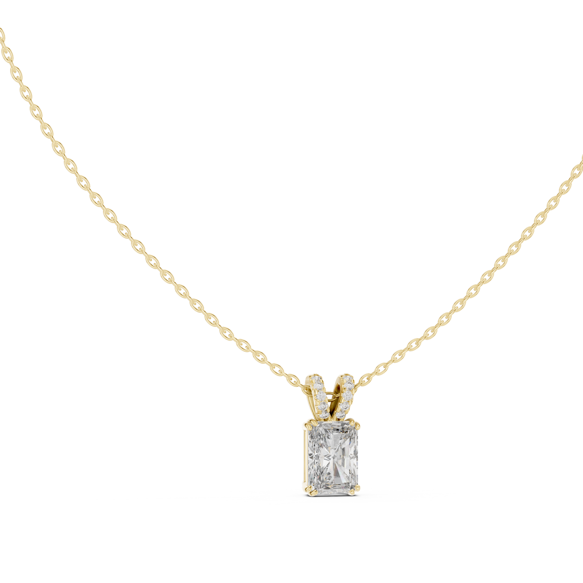 Radiant Cut Lab Grown Diamond Solitaire Pendant with Pave Split V-Bail