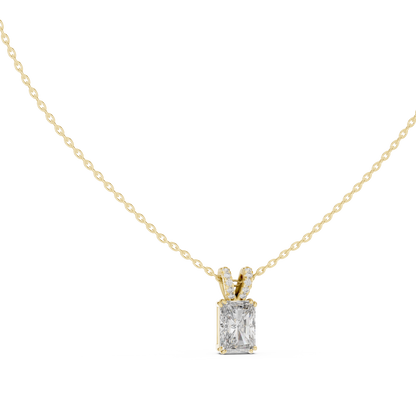 Radiant Cut Lab Grown Diamond Solitaire Pendant with Pave Split V-Bail