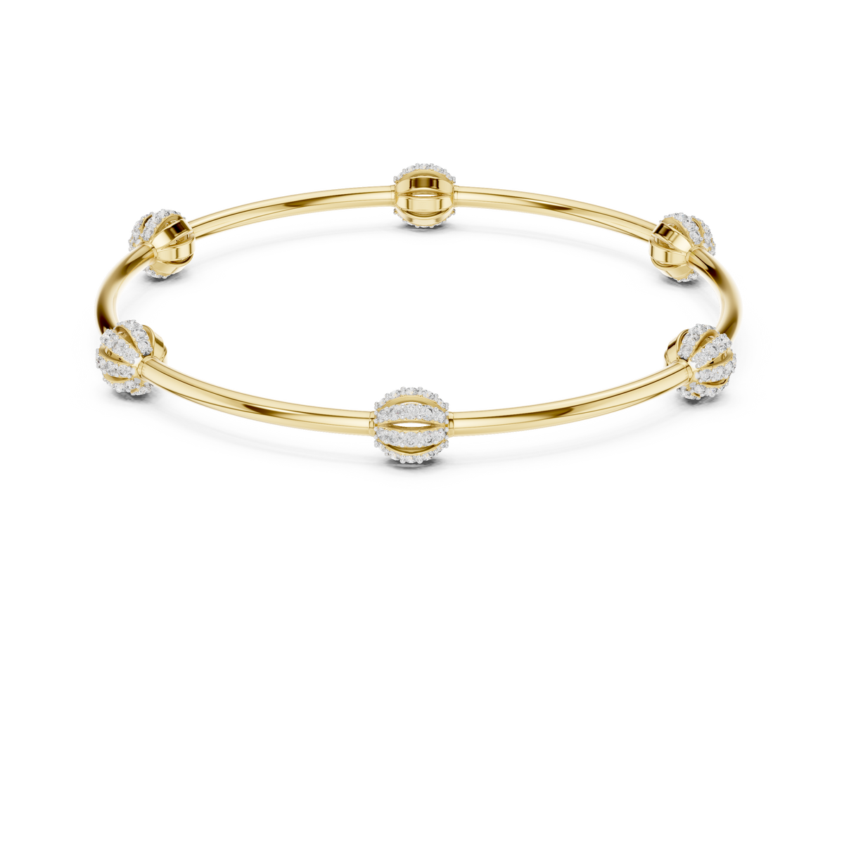 Gold Bangle Bracelet with Diamond-Accented Station Motifs