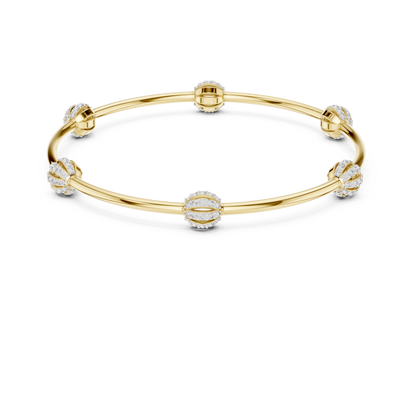 Gold Bangle Bracelet with Diamond-Accented Station Motifs
