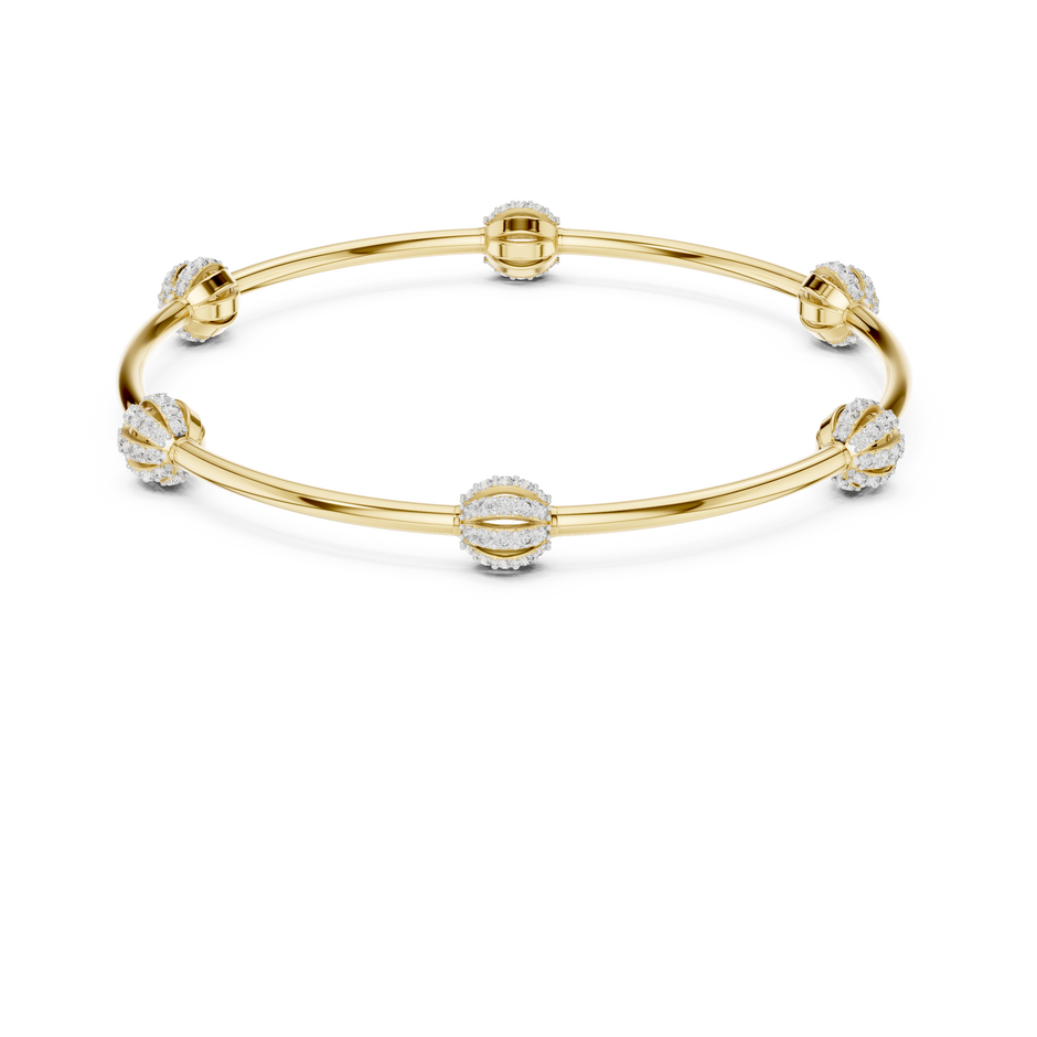 Gold Bangle Bracelet with Diamond-Accented Station Motifs