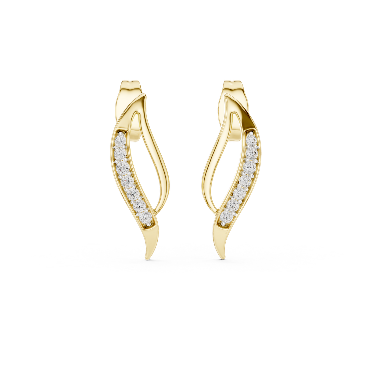 Round Pave Leaf Motif Lab Grown Diamond Earring