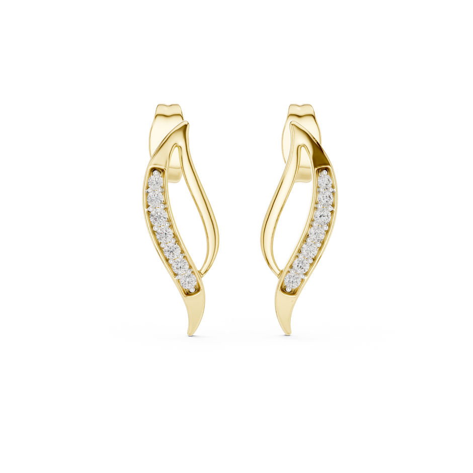 Round Pave Leaf Motif Lab Grown Diamond Earring