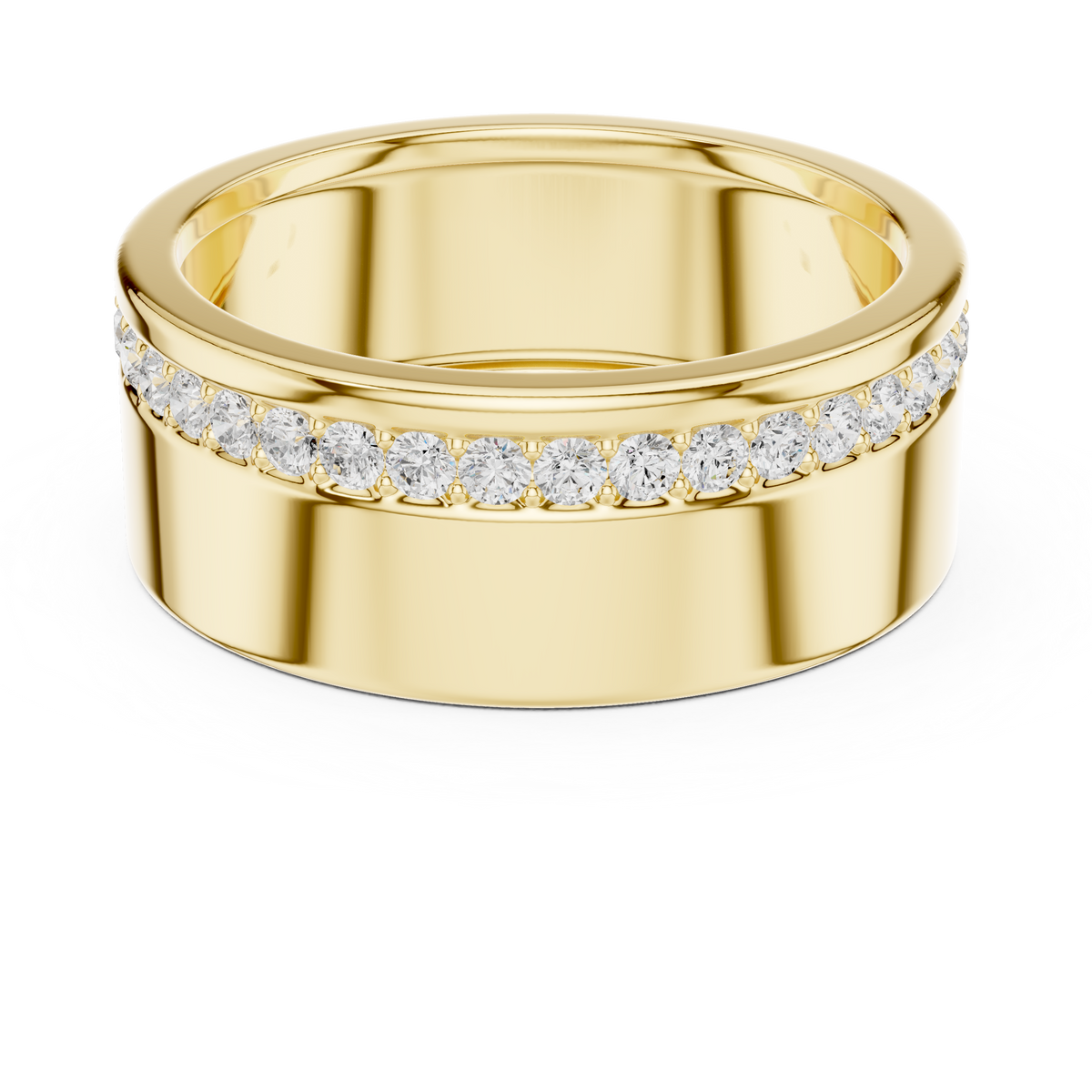Offset Channel Round Shape Lab Grown Diamond Ring Wide Band Style
