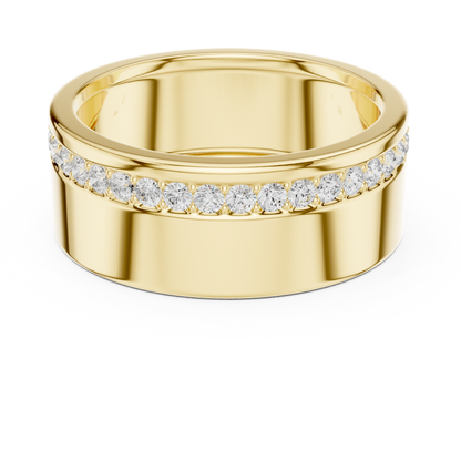 Offset Channel Round Shape Lab Grown Diamond Ring Wide Band Style